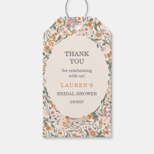 Vintage Groovy Boho Floral Bridal Shower Geschenkanhänger (Vorderseite)