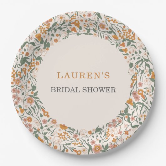 Vintage Groovy Boho Floral Bridal Shower Pappteller (Vorderseite)