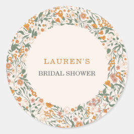 Vintage Groovy Boho Floral Bridal Shower Runder Aufkleber