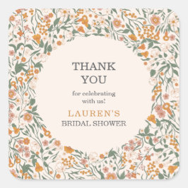 Vintage Groovy Boho Floral Bridal Shower Thank You Quadratischer Aufkleber