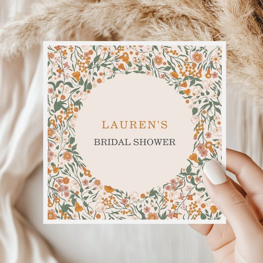 Vintage Groovy Boho Wildblumen Brautparty Serviette