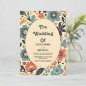 Vintage Groovy Retro Blumenhochzeit Einladung (Stehend Vorderseite)