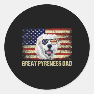Vintage große Pyrenäen Vater Amerikanische Flagge Runder Aufkleber