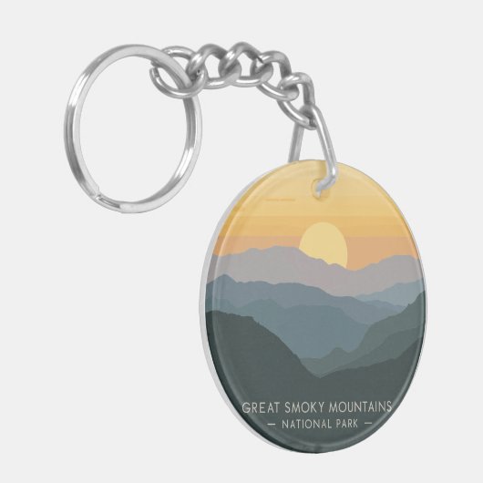 Vintage große, rauchige Berge Sonnenuntergang Schlüsselanhänger (Vorderseite links)