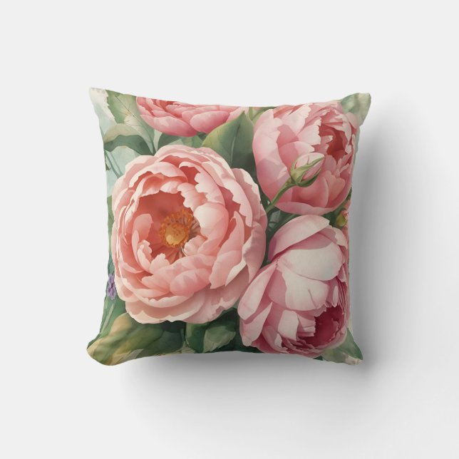 Vintage große rosa Blumen Kissen (Vorderseite)