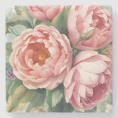Vintage große rosa Blumen Steinuntersetzer (Vorderseite)