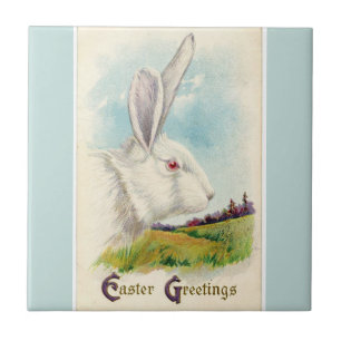 Vintage großer weißer Osterhase hellblau Fliese