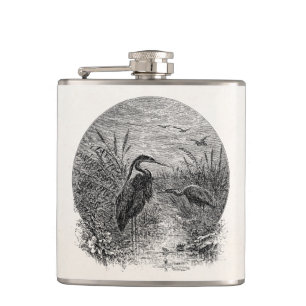 Vintage großes Blau-Reiher-tropische Schablone Flachmann