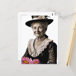 Vintage Großmutter mit rosa Blumen Postkarte