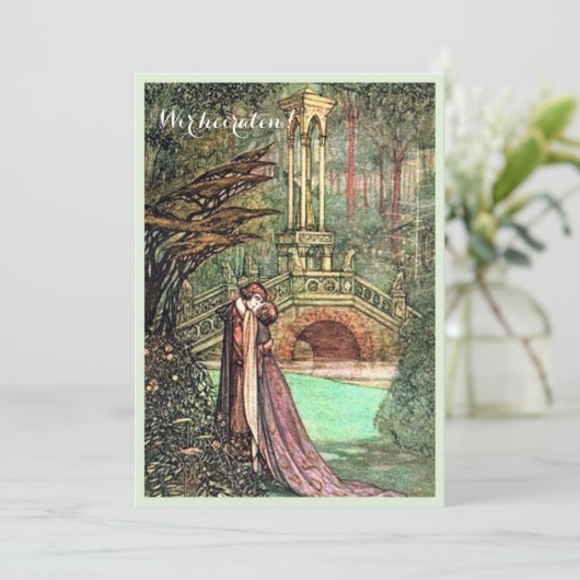 Vintage Gruen und Rosa Hochzeits Einladung (Stehend Vorderseite)