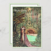 Vintage Gruen und Rosa Hochzeits Einladung (Vorne/Hinten)