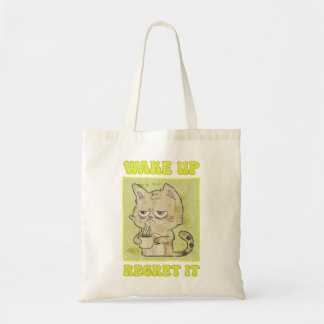Vintage Grumpy Cat Illustration Wake Up Regret It Tragetasche