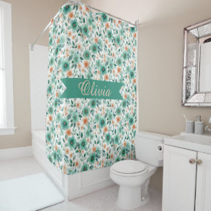 Vintage Grün Floral Personalisiert Duschvorhang