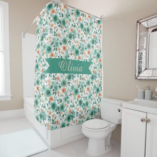 Vintage Grün Floral Personalisiert Duschvorhang (Beispiel)