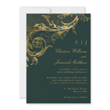 Vintage Grün Gold Floral Damast Monogramm Hochzeit