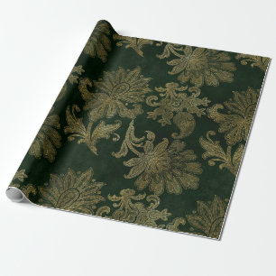 Vintage Grün & Gold Kunstblumen Weihnachten Samt Geschenkpapier