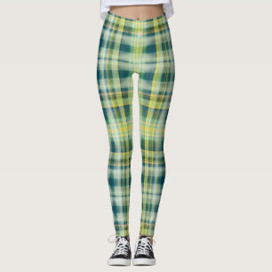 Vintage Grün Orange Grau abgenutztes Karomuster Leggings