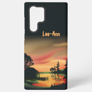 Vintage Grün Orange Rot Landschaft Sonnenuntergang Samsung Galaxy Hülle