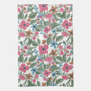 Vintage Grün Pink Blau Wasserfarben Blumenmuster Geschirrtuch
