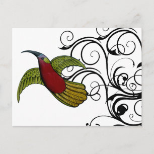 Vintage Grün & Roter Vogel Postkarte
