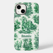 Vintage Grün Toile Jouy Französisches Blumenmonogr Case-Mate iPhone Hülle (Rückseite)