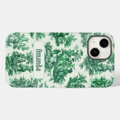 Vintage Grün Toile Jouy Französisches Blumenmonogr Case-Mate iPhone Hülle (Rückseite (Horizontal))
