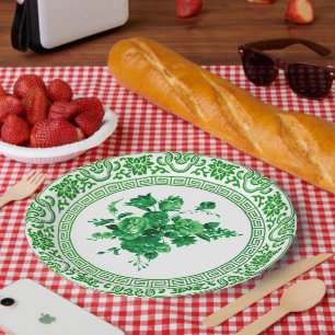 Vintage Grün und Weiß Floral Pappteller
