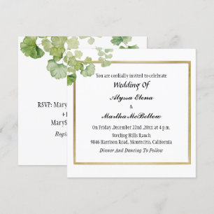 Vintage-Grün-Watercolor-Lesbische-Hochzeit Einladung