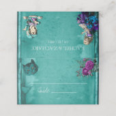 Vintage Grüne Alice im Wunderland Hochzeit Platzkarte (Außenseite Aufgefaltet)