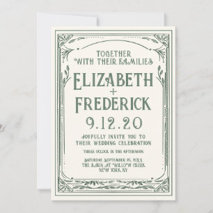 Vintage-grüne alte Druck-Hochzeitseinladung Einladung