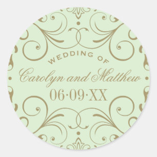 Vintage-grüne antike Monogramm-Hochzeit Runder Aufkleber