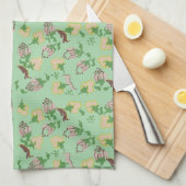 Vintage grüne Blumen Geschirrtuch (Viertel Falte)