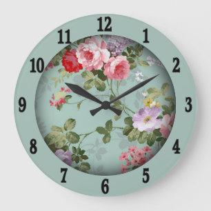 Vintage, grüne Blumenmotive, große Uhr