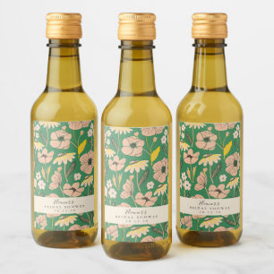 Vintage grüne Boho-Blumen Hochzeitsbrause  Weinetikett