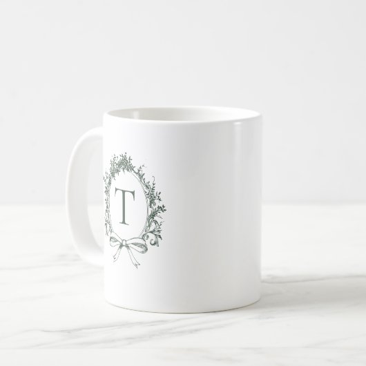 Vintage grüne Botanische Monogramm Kaffeetasse (Vorderseite Links)