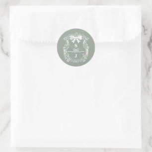 Vintage grüne Bows und Ribbons Monogramm-Wappen Runder Aufkleber