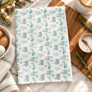 Vintage-Grüne-Cream-Weihnachts-Toile-Pferdeschlitt Geschirrtuch