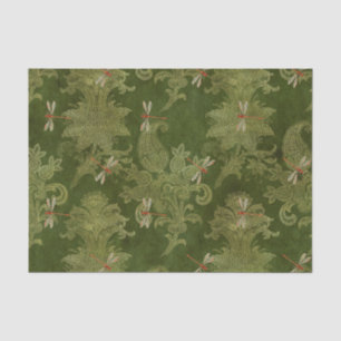 Vintage grüne Damaskus Flororange Dragonfis Seidenpapier