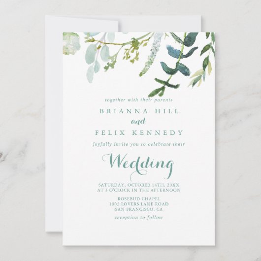 Vintage grüne Eukalyptus-Hochzeit Einladung (Vorderseite)