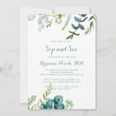 Vintage grüne Eukalyptus-Kalligrafie Sip und Siehe Einladung (Vorderseite)