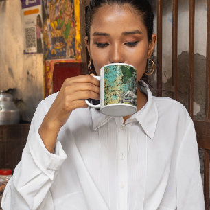 Vintage-Grüne Fee auf aquafarbenen Ephemera Kaffeetasse