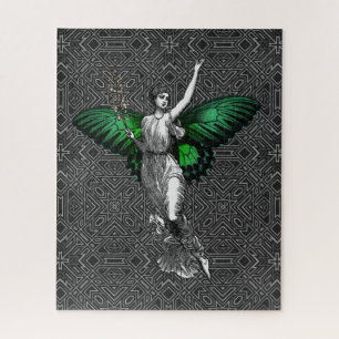 Vintage Grüne Flügel Fee Art Deco Puzzle