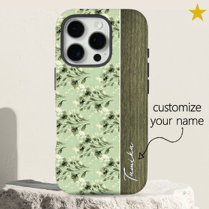 Vintage Grüne Frühlingsblumen Holz Custom Name iPhone 16 Pro Hülle