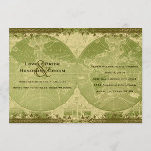 Vintage grüne Gold Weltkarte Hochzeitseinladung Einladung