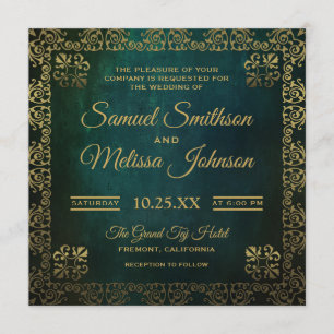 Vintage grüne goldene orientalische Hochzeitseinla Einladung