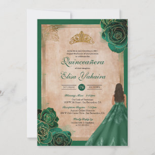 Vintage Grüne Goldene Rosen Elegante Königliche Qu Einladung