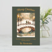 Vintage grüne, goldene Weihnachtslandschaft (Stehend Vorderseite)