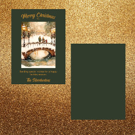 Vintage grüne, goldene Weihnachtslandschaft