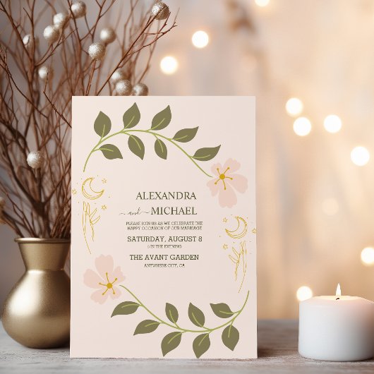 Vintage Grüne Himmelfahrt Botanische Hochzeit Einladung