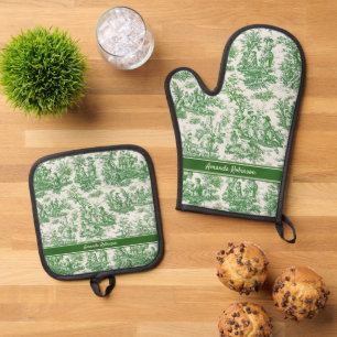 Vintage grüne Kröte Ofenhandschuh & Topflappen-Set
